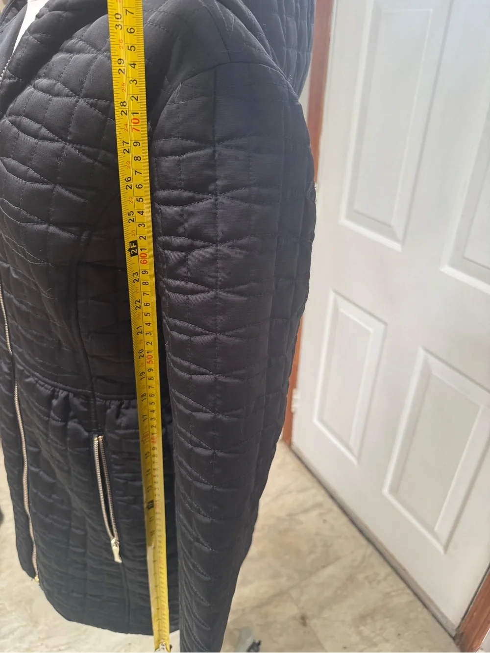 Kate Spade Black Quilted Hooded Puffer Coat Striped Lining Small